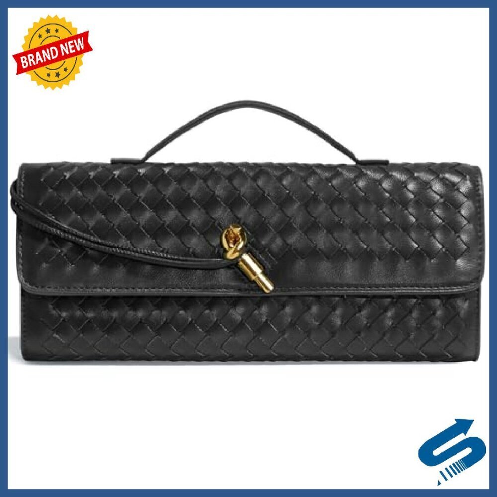 Woven PU Leather Evening Bag with Adjustable Strap, 12x5x2 Inches - Picture 2 of 8